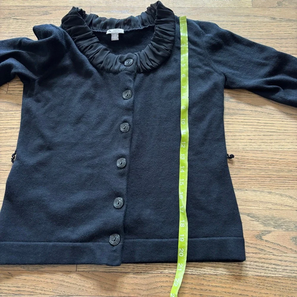 J. Jill Womens Small Petite Black Ruffle Trim Button Front Cardigan‎ Sweater